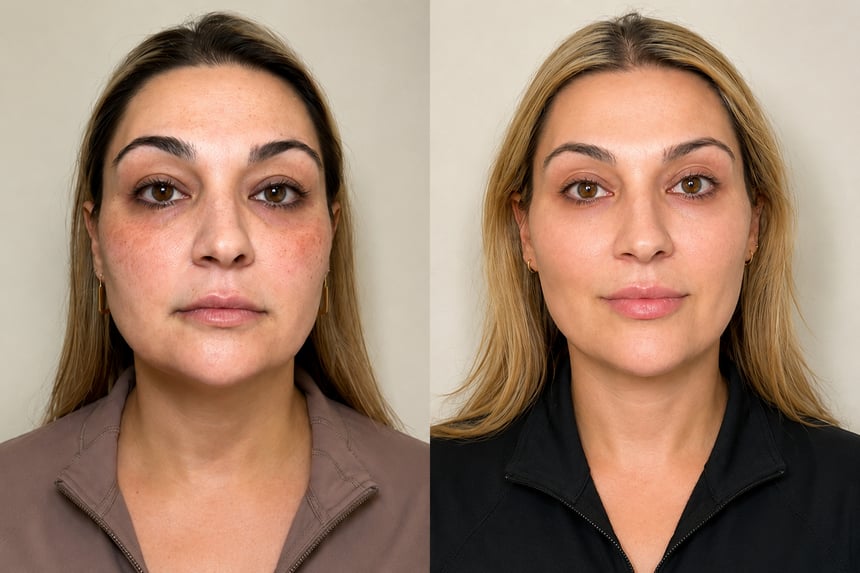 Bodenvy real client before and after 5-Step Renewal skin tightening — visible firmness and improved skin texture