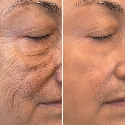 Bodenvy client before and after skin tightening: Collagen Renewal