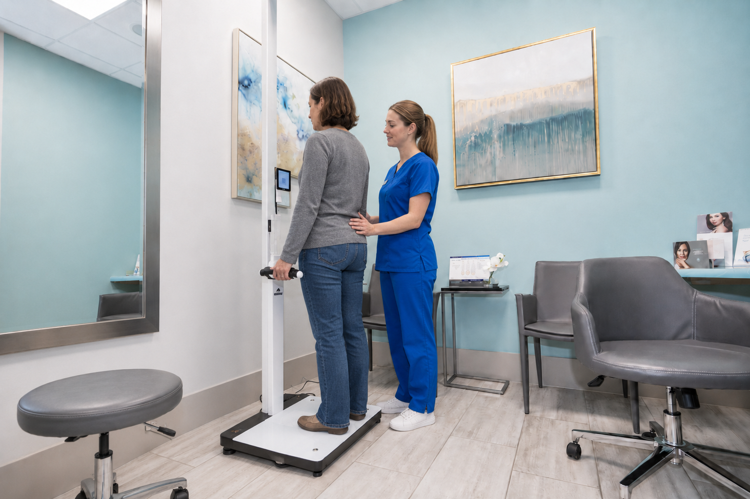 Bodenvy client receiving a SECA body composition scan